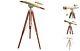 Vintage Maritime Anchor Master Telescope Shiny Brass Adjustable Wooden Tripod