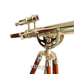 Vintage Maritime Anchor Master Telescope Shiny Brass Adjustable Wooden Tripod