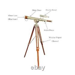 Vintage Maritime Anchor Master Telescope Shiny Brass Adjustable Wooden Tripod