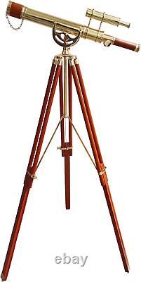 Vintage Maritime Anchor Master Telescope Shiny Brass Adjustable Wooden Tripod Ro