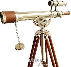 Vintage Maritime Anchor Master Telescope Shiny Brass Adjustable Wooden Tripod Ro