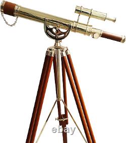 Vintage Maritime Anchor Master Telescope Shiny Brass Adjustable Wooden Tripod Ro