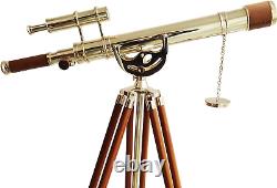Vintage Maritime Anchor Master Telescope Shiny Brass Adjustable Wooden Tripod Ro