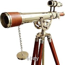 Vintage Maritime Anchor Master Telescope Shiny brass Double Barrel Brown Leather