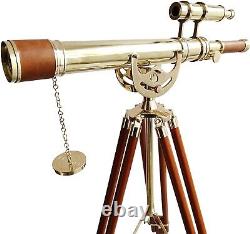 Vintage Maritime Anchor Master Telescope Shiny brass Double Barrel Brown Leather