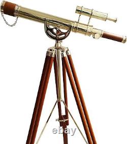 Vintage Maritime Anchor Master Telescope Shiny brass Double Barrel Brown Leather