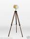 Vintage Metal And Wood Large Tripod Floor Standing Table Lamp 150 X 40cm