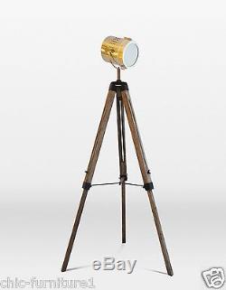 Vintage Metal and Wood Large Tripod Floor Standing Table Lamp 150 x 40cm