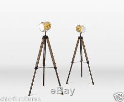 Vintage Metal and Wood Large Tripod Floor Standing Table Lamp 150 x 40cm