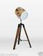 Vintage Metal And Wood Small Tripod Floor Standing Table Lamp 77 X 24cm