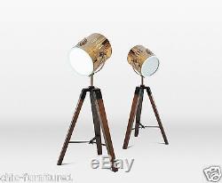 Vintage Metal and Wood Small Tripod Floor Standing Table Lamp 77 x 24cm