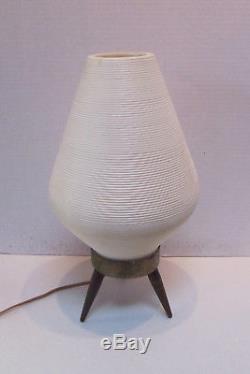 Vintage Mid Century Modern ATOMIC BEEHIVE LAMP White WOOD TRIPOD LEGS Very Cool