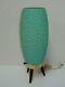 Vintage Mid Century Modern Atomic Beehive Bump Lamp Turquoise Wooden Tripod