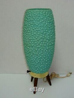 Vintage Mid Century Modern Atomic Beehive Bump Lamp Turquoise Wooden Tripod