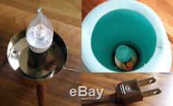 Vintage Mid Century Modern Atomic Turquoise Aqua Beehive Lamp Wooden Tripod Base