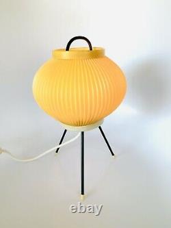 Vintage Mid Century White Plastic Bubble Lamp with Wooden Tripod Legs