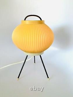 Vintage Mid Century White Plastic Bubble Lamp with Wooden Tripod Legs