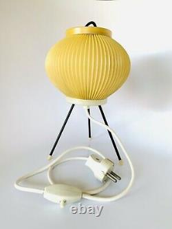 Vintage Mid Century White Plastic Bubble Lamp with Wooden Tripod Legs