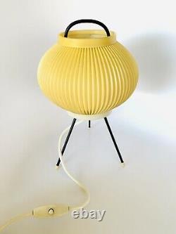 Vintage Mid Century White Plastic Bubble Lamp with Wooden Tripod Legs