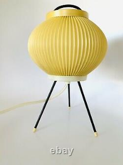 Vintage Mid Century White Plastic Bubble Lamp with Wooden Tripod Legs