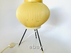 Vintage Mid Century White Plastic Bubble Lamp with Wooden Tripod Legs