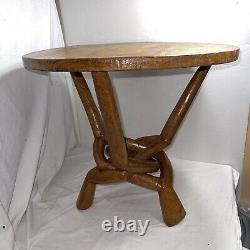 Vintage Midcentury Modern primitive burl wood tripod occasional table