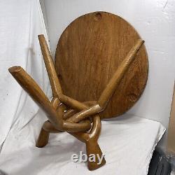 Vintage Midcentury Modern primitive burl wood tripod occasional table