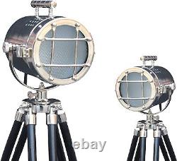 Vintage Model Nickel Finish Searchlight Wooden Tripod Lamps LED Spotlights Marin