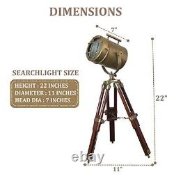 Vintage Model Searchlight Wood Antique Tripod Style Lamps LED Brown-Brass