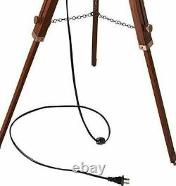 Vintage Modern Designer Spotlight With Brown Wooden Tripod For Home Decor