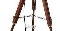 Vintage Modern Designer Spotlight With Brown Wooden Tripod For Home Decor