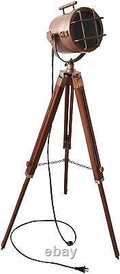 Vintage Modern Designer Spotlight With Brown Wooden Tripod For Home Decor