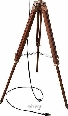 Vintage Modern Designer Spotlight With Brown Wooden Tripod For Home Decor