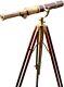 Vintage Moon Arc Brass Telescope Antique Spyglass Wooden Tripod Telescopes