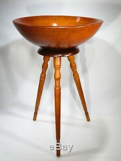 Vintage Munising Marked Wood Bowl 13.5 x 5 1/2 Removable Tri-Pod 15.5 Legs