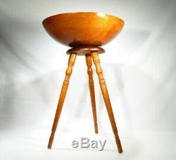 Vintage Munising Marked Wood Bowl 13.5 x 5 1/2 Removable Tri-Pod 15.5 Legs