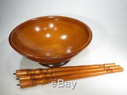 Vintage Munising Marked Wood Bowl 13.5 x 5 1/2 Removable Tri-Pod 15.5 Legs