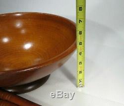 Vintage Munising Marked Wood Bowl 13.5 x 5 1/2 Removable Tri-Pod 15.5 Legs