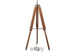 Vintage Natural Wooden Tripod Floor Lamp Stand Without Shade Nautical Home Decor