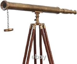Vintage Nautical Antique Brass Telescope W Wooden Tripod Stand For Watching Bird