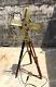 Vintage Nautical Brass Antique Electric Pedestal Fan With Wooden Tripod Stand