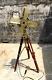 Vintage Nautical Brass Antique Electric Pedestal Fan With Wooden Tripod Stand
