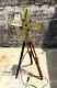 Vintage Nautical Brass Antique Electric Pedestal Fan With Wooden Tripod Stand