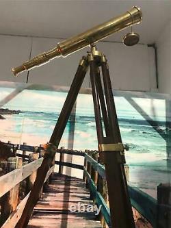 Vintage Nautical Brass Binocular Telescope with Wooden Tripod