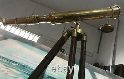 Vintage Nautical Brass Binocular Telescope with Wooden Tripod