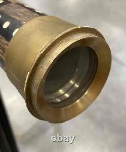 Vintage Nautical Brass Standing Floor Telescope Inlaid Wood with nice tripod