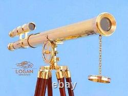 Vintage Nautical Brass Telescope 39'' harbormaster Double Barrel With Wood tripod