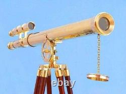 Vintage Nautical Brass Telescope 39'' harbormaster Double Barrel With Wood tripod