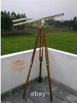 Vintage Nautical Brass Telescope 39'' harbormaster Double Barrel With Wood tripod