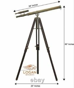 Vintage Nautical Brass Telescope 39'' harbormaster Double Barrel With Wood tripod